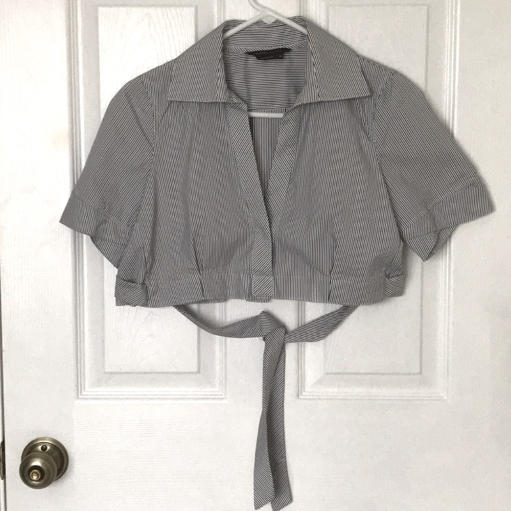 Crop Top Shirt Stripe Upcycled Tie Back Unworn fits Med